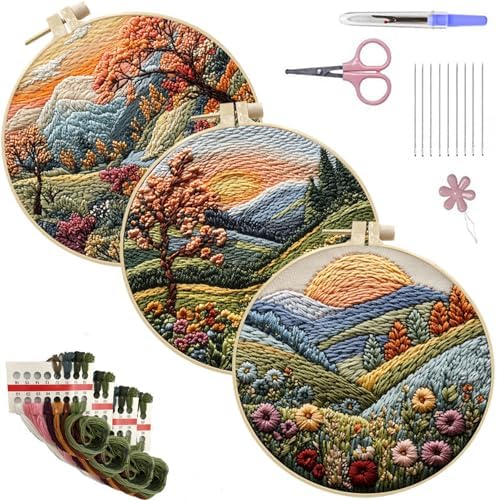 SCECALA 3 Pack Mountain Tree Landscape Embroidery Kit