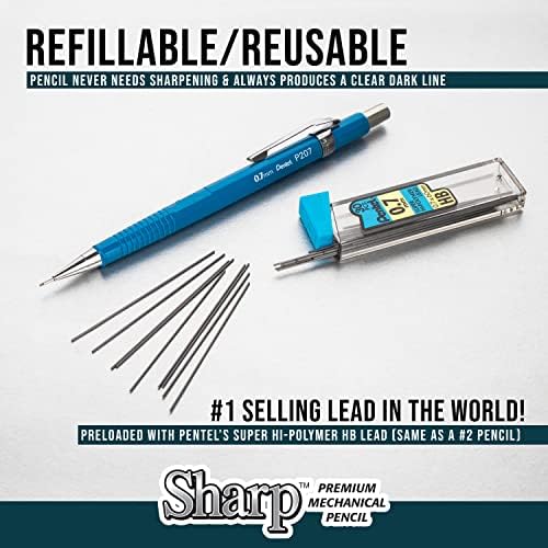 Pentel Sharp Mechanical Pencil, (0.7mm), Medium Line, Blue Barrel, Pack of 4 (P207PF4C)