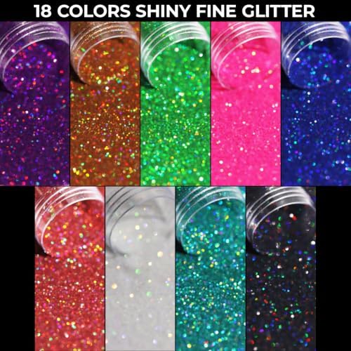 LEOBRO Glitter, 18 Jars Holographic Fine Glitter for Resin, Crafts