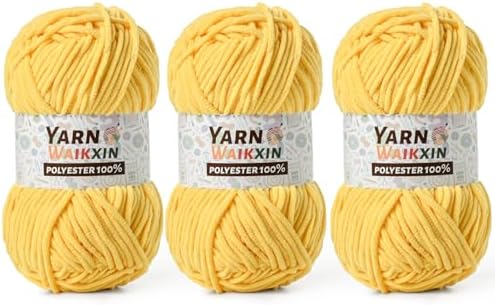 3 Pack Soft Chenille Yarn for Crocheting, Fluffy Chunky Crochet Yarn for Baby Blanket, (5.29oz/196.8yds) Fuzzy Velvet Yarn for Amigurumi&DIY Puzzle、Crafts、Scarf(3 Yellow)