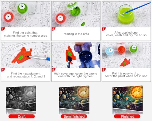 TUMOVO Adults Paint by Number Kits Planets & Vibrant Nebula Digital Art