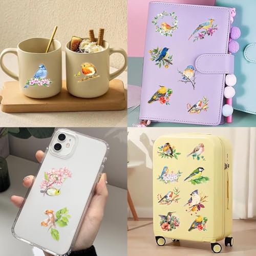 50Pcs Vintage Stickers,Waterproof Transparent PET Aesthetic Decorative Sticker Scrapbooking Supplies for Adult Card Making Letters Planner Journaling Junk Journal DIY Water Bottles Art Craft,Bird