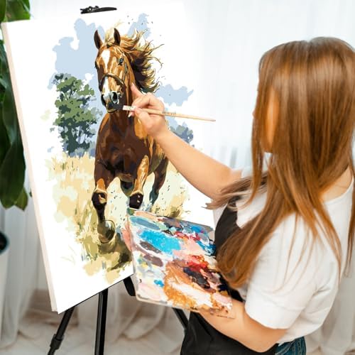 Paint by Numbers Kit for Adults, Running Horse Painting, 16 x 20 Inch | DIY Adult Paint by Number Kit on Canvas for Beginners, without Frame, Horse Wall Decor, Stress Relief Craft Gift