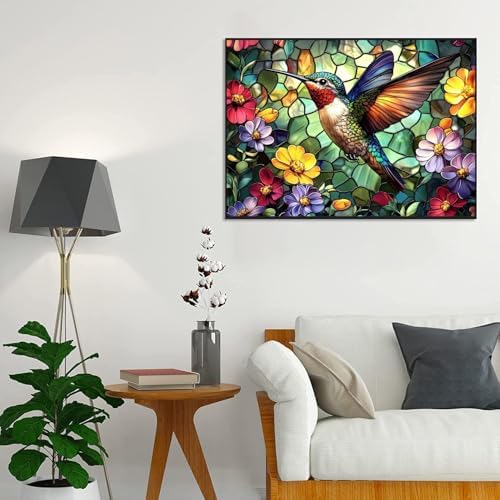 RYMILIE Hummingbird Diamond Art Kits for Adults Diamond Painting Kit | 5D Spring Floral Diamond Art Painting Kit for Beginners, DIY Full Square Bird Gem Art Crafts for Home Wall Decor Gift