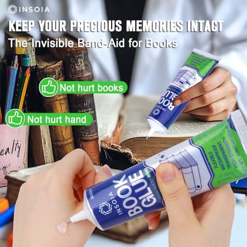 INSOIA Book Glue, 15ml x 2, Clear & Flexible, for Repair and Crafts