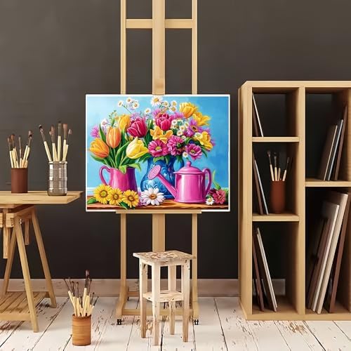 Natuyalo Flowers Vase Paint by Numbers for Adults, DIY Paint by Numbers Kit with Brushes and Pigment, Watering Pot Acrylic Painting for Home Wall Decor Art Gift 16x20 Inch