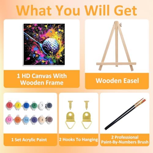 Golf Paint by Numbers Kit for Kids, 8x8 inch