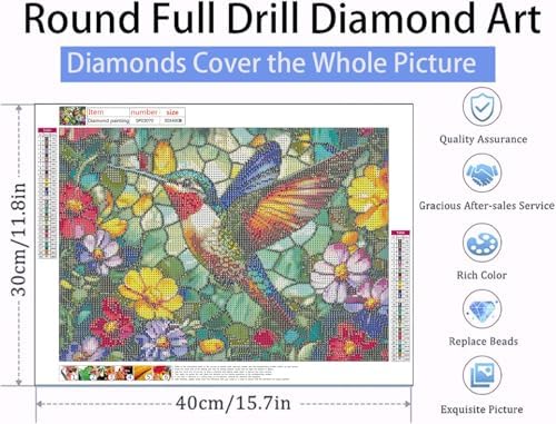 RYMILIE Hummingbird Diamond Art Kits for Adults Diamond Painting Kit | 5D Spring Floral Diamond Art Painting Kit for Beginners, DIY Full Square Bird Gem Art Crafts for Home Wall Decor Gift