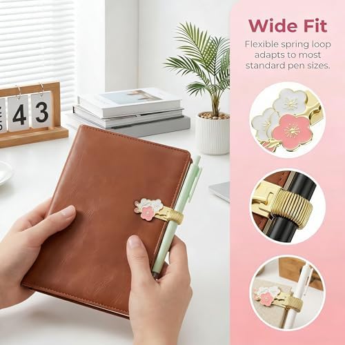 2pcs Pen Clip for Notebook Metal Loop Holder Journal Accessory Floral Spring Pencil Organizer Pocket Decorative Writing Tool