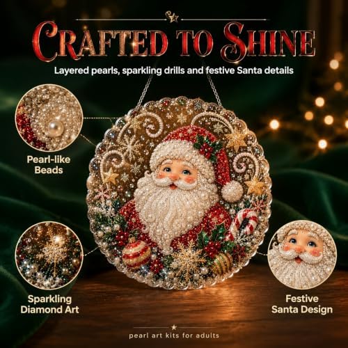 Christmas Pearl Diamond Painting Suncatcher Kit, Pearl Diamond Art Kits for Adults | 3D Mixed-Sized Christmas Bead Art Craft with Acrylic Round Board for Home Decor and Holiday Gifts (Style A)