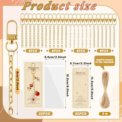 Wurosi 32 Sets Keychain Making Kit for Bag Charm with Package,Gold