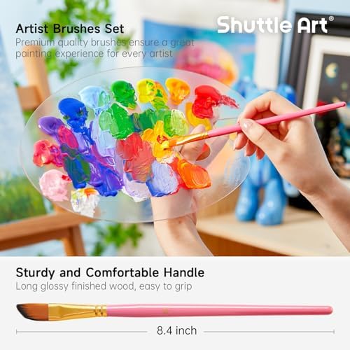 Shuttle Art 12 PCS Paint Brush Set with Case, Assorted Shapes & Sizes for Acrylic, Watercolor, Oil, and Gouache, Perfect Artist Brushes for Kids, Beginners, and Professionals, Ideal for Home or Travel