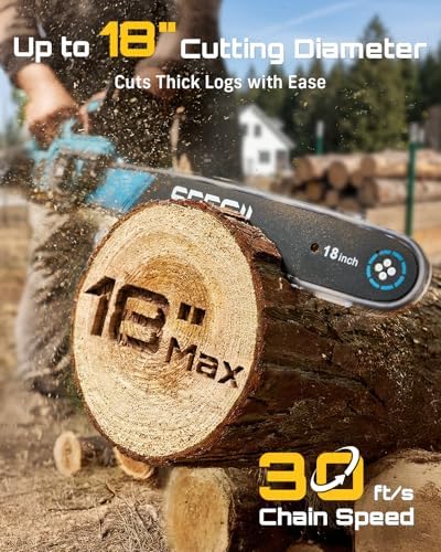SEESII 40V 18-Inch Electric Chainsaw Cordless with 2 x 5.0Ah Batteries | 2200W Brushless Battery Powered Chain Saw with 2 ×Chargers, Tool-free Tension, Auto-Oiling for Tree Felling and Wood Cutting