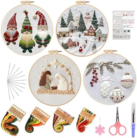 SCECALA 4 Winter Christmas Pack Embroidery Kit for Beginners