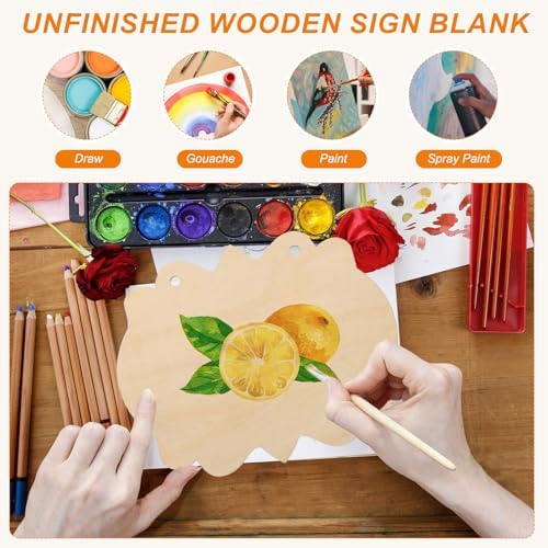 MECCANIXITY Unfinished Hanging Wood Sign Blank with Ropes 6"x5" Unfinished Wood Crafts Boards Wooden Plaques for Crafts DIY Painting Burning Carving Door Wall Decoration, Style 9, Pack of 12