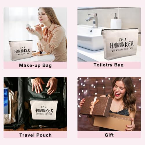 Funny Crochet Gifts for Crochet Lovers Funny Crochet Makeup Bag, Crochet Knitting Gifts for Christmas, Friendship & Birthday Gifts for Women, Mom, Sister, Travel Cosmetic Bag