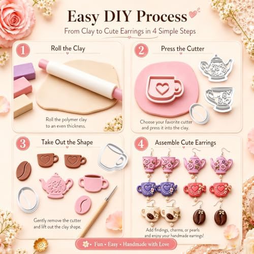 9Pcs Tea Coffee Clay Cutters for Polymer Clay Earrings