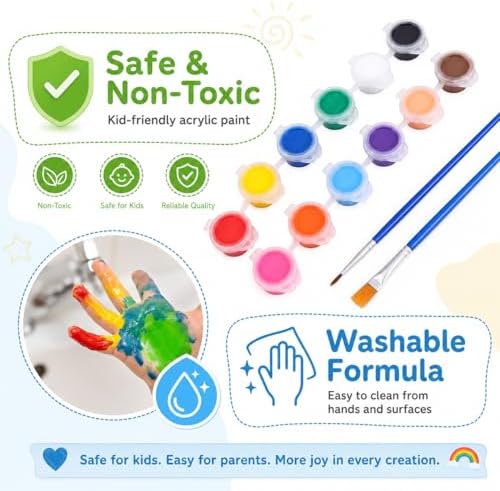 280 Pcs Washable Acrylic Paint for Kids Arts and Crafts, 20 Gouache Watercolor Paint Sets of 12 Colors for Party Classroom Painting Supplies, 20 Flat and 20 Pointed Brushes