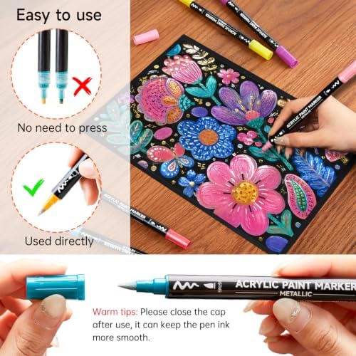 Shuttle Art 28 Metallic Brush & Dot Tip Acrylic Paint Markers