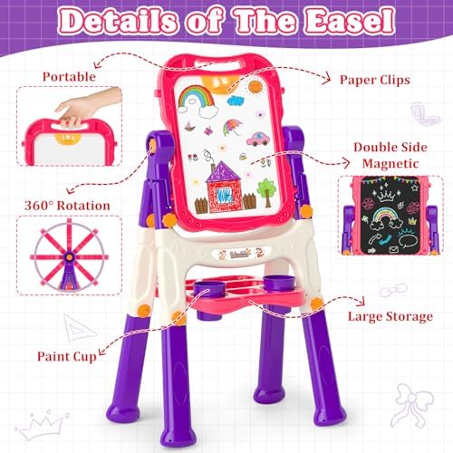 Easel for Kids,Double Sided Magnetic Drawing Painting Board | Toddler Art Easel Toys for 3 4 5 6 Year Old Girl Gifts for Birthday, Thanksgiving, Christmas & Holidays