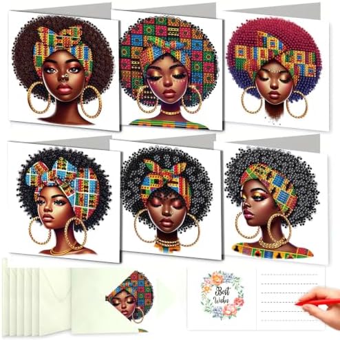 LSQFS 6Pcs Diamond Art Cards with Envelopes, DIY Kits for Birthday Festival
