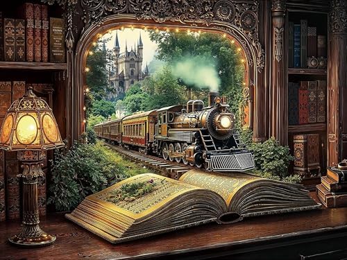 Benjenes Book Train Diamond Art Kits for Adults, Diamond Painting Kits