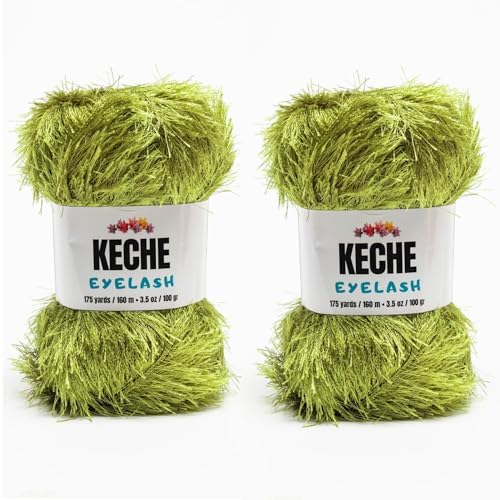 Eyelash Fun Fur Yarn - Premium Soft Crochet Yarn DIY Hand Knitting 100% Polyester 175 Yds 3.53 Oz (Pack of 2) - Grass