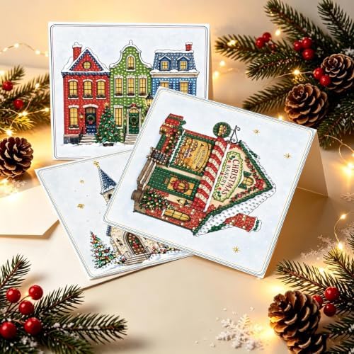 BAYUNOE 6Pcs Christmas Diamond Art Painting Greeting Card Kit with Envelope