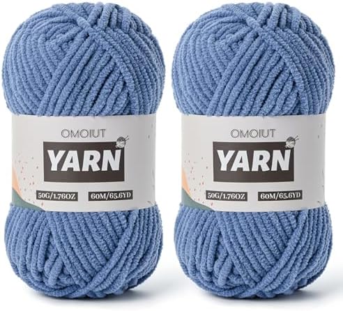 2 Packs Plush Chenille Chunky Crochet Yarn - Baby Yarn for Crocheting Soft - Velvet Yarns Knitting for Blankets Crafts - Fluffy Amigurumi Yarns 100g/131yds (2 Navy Blue)