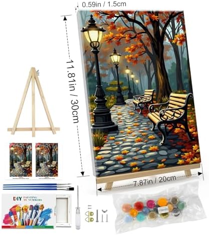 ATDMS Paint by Numbers Kit for Adults with Frame Autumn Landscape Paint by Number with Easel Forest Adult Paint by Number Kits Framed Canvas DIY Acrylic Oil Painting kits for Home Wall Decor 8x12 Inch