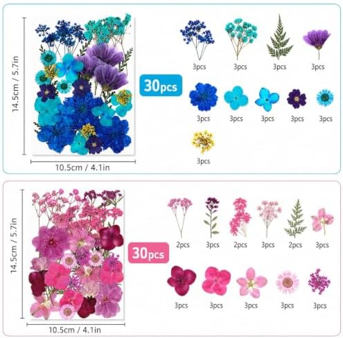 210 pcs Dried Flowers for Resin, Natural Flowers and Leaves Kit with Butterfly Stickers， Vacuum Sealed DIY Pressed Flowers for Jewelry Molds, Candle Soap Making, Scrapbook, Nail Art (Colorful-J)