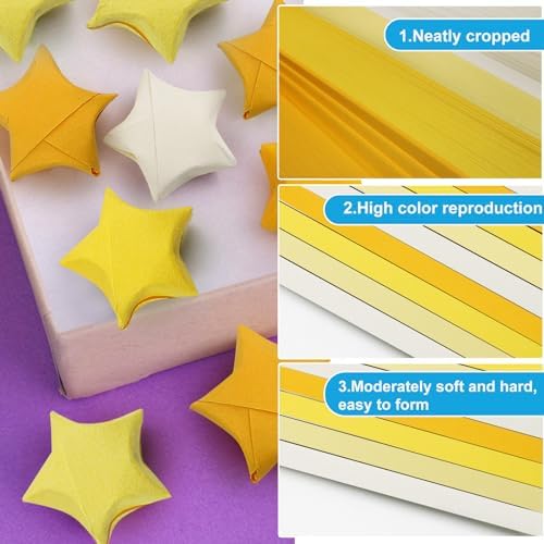 FoDau770 Solid Color Star Paper Strips - 1080 Sheet, Yellow Series