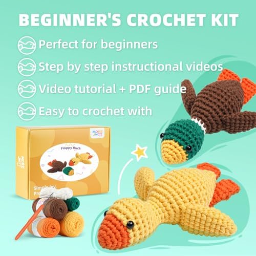 MOREJMTT Crochet Kit for Beginners, Learn to Crochet, Include Easy Knitting Soft Yarn, Step-by-Step Video Tutorial, Hook, Holiday Birthday Gift for Adults(2 Pack Ducks)