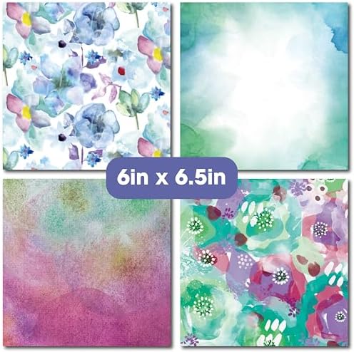 48 Sheets 6x6.5 Cardstock Paper Pad - Watercolor Flora - Pearl Textured UV Printed - Half Double Sided 200gsm Heavyweight for Card Making Origami Journaling Scrapbooking Supplies