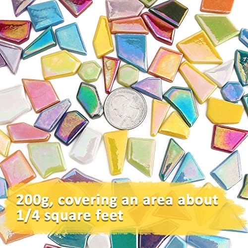 Youway Style Iridescent Glass Mosaic Tiles for Crafts Bulk,200g Broken Mosaic Glass Pieces for DIY Home Garden Art Projects, Handmade Crafts & Decor
