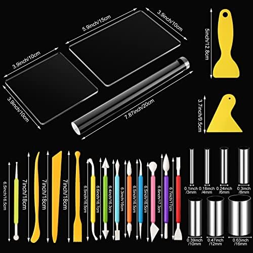 Honoson 23 Pcs Clay Sculpting Tools Set with Roller Cutters,Colorful | Acrylic Mat, Metal Round Cutters, Scraper Board, Ideal for Polymer Clay Crafts, Art Sculpting, Shaping and Modeling Projects
