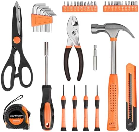 CARTMAN 39-Piece Household Tool Set, Orange Hand Kit With Storage Case | Complete assortment for home repairs, DIY projects, furniture setup, crafting, and daily household fixes in toolbox.