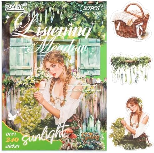 Grass Pillow Breeze Sticker Scrapbooking Supplies for Junk Journal, 20 Sheets PET Stickers - Vintage Journaling Stickers
