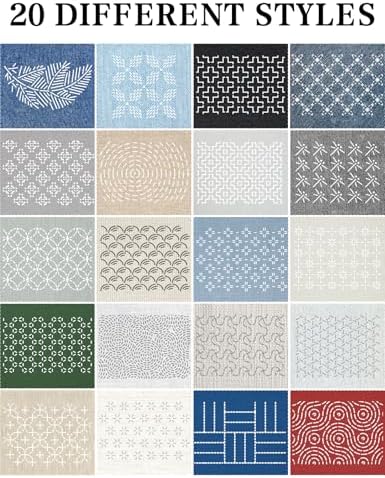 Gezan 20 Pcs Sashiko Stencils 8.3 x 5.9 Inch Plastic Sashiko Template Pattern Geometric Embroidery Stabilizers Drawing Line Template for Hand Quilting Sewing