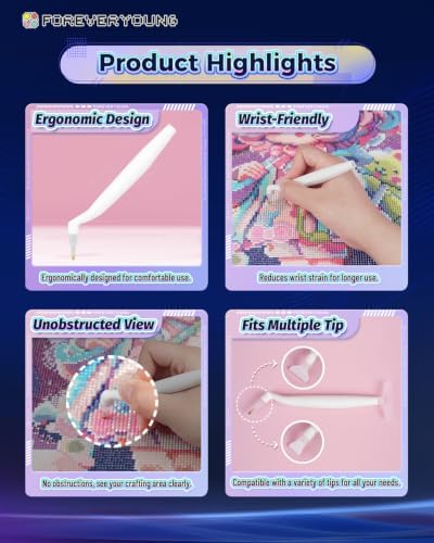 forever young Ergonomic Diamond Painting Pen with 4 Tips, Wrist-Friendly