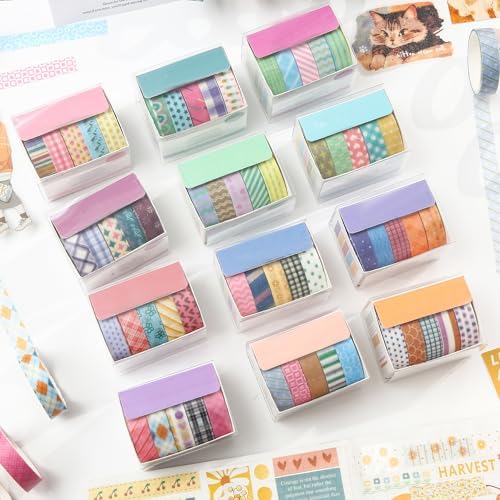 YUBBAEX 20 Rolls Cute Washi Tape Set Kawaii Basic Patterns Masking Decorative Tapes for Arts, DIY Crafts, Journals, Planners, Scrapbooking, Wrapping (Color Pop)
