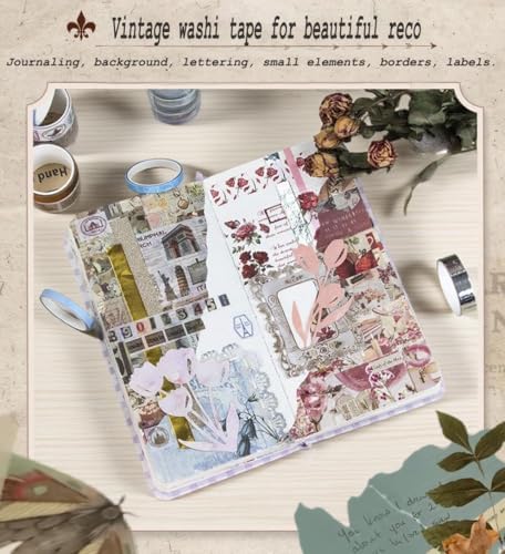Washi Tape Set, 24 Rolls Vintage Washi Stickers, Assorted Sizes, for Junk Journal Scrapbook Tape, Bullet Journaling Scrapbooking Supplies, Planner Sticker DIY Craft DéCor (Brown)