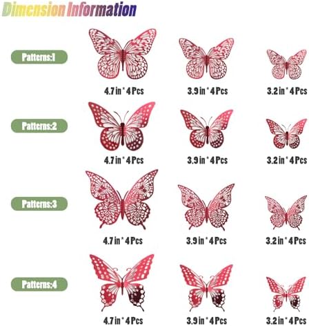 SAOROPEB 3D Butterfly Wall Decor 48 Pcs Blood Red Butterfly Decorations | 4 Styles 3 Sizes, Butterfly Birthday Decorations Butterfly Party Decorations Cake Decorations, Removable Stickers