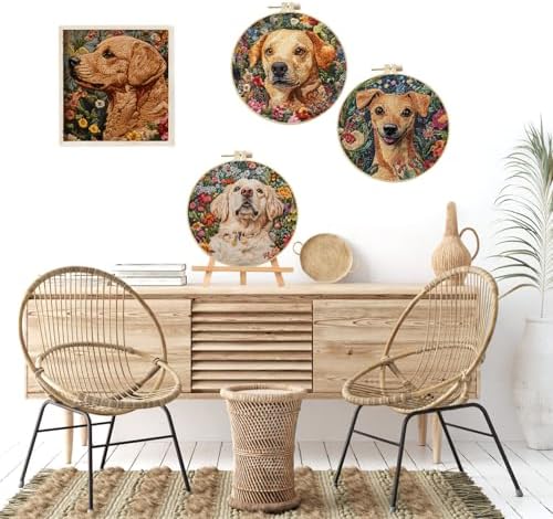 LB 4 Pack Cute Dog Flower Embroidery Kit for Beginners Funny Animal Beginner Embroidery Kit for Adults DIY Starter Kit with Embroidery Hoop Colorful Threads Tools Step by Step Instructions