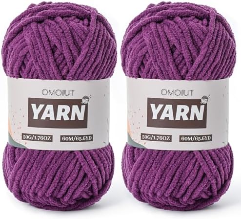2 Packs Plush Chenille Chunky Crochet Yarn - Baby Yarn for Crocheting Soft - Velvet Yarns Knitting for Blankets Crafts - Fluffy Amigurumi Yarns 100g/131yds (2 Violets)