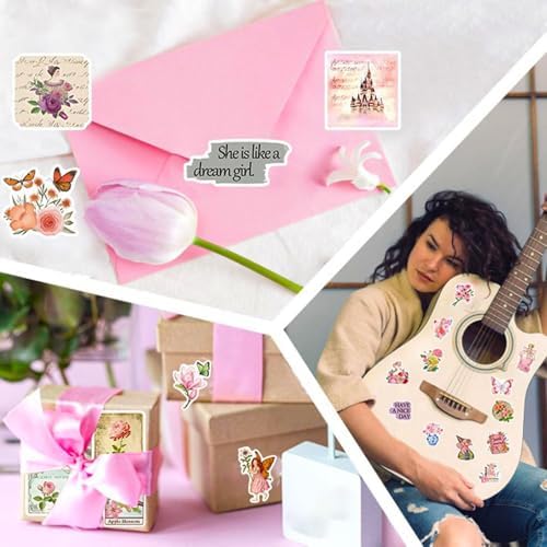DothRayan 100Pcs Preppy Stickers, Vinyl Aesthetic Waterproof Stickers Adorable Decor Supplies Pink Party Suitable for Water Bottle Laptop Skateboard