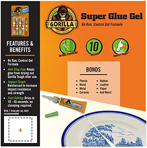 Gorilla Super Glue Gel, Clear, Four 3 g Tubes, 2-Pack, All Purpose