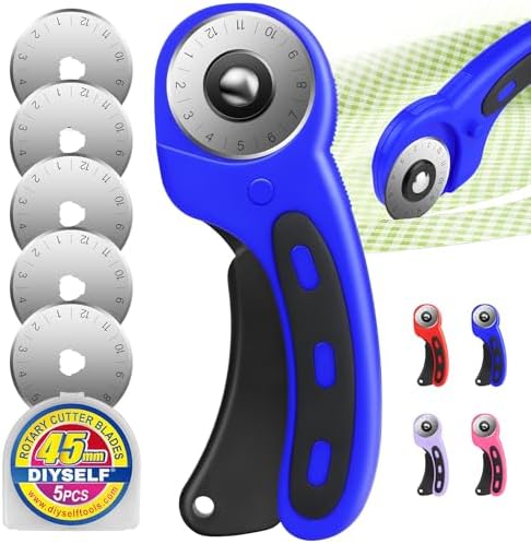 DIYSELF Rotary Cutter for Fabricr, Rolling Cutter with 5 Extra 45mm Blades