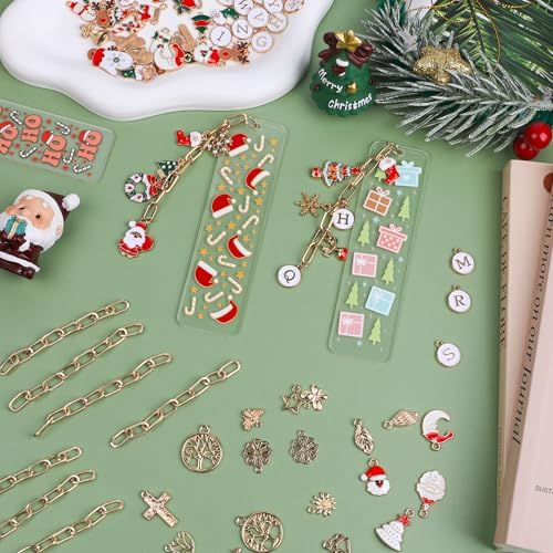 100PCS Acrylic Bookmark Blanks(2mm) Thicken 6 DIY Bookmark Making 8 Christmas UV DTF Sticker 20 Christmas Charms 6 Extender Chains and 60 Jump Ring Suitable for DIY Crafts Gifts