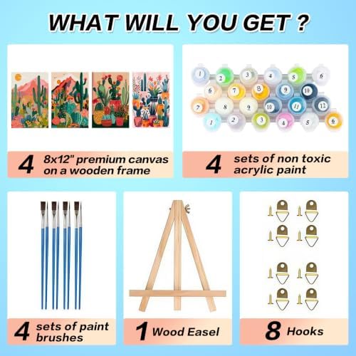 4 Pack Framed Mountain Paint by Numbers Kits for Adults with Easel (8x12in)